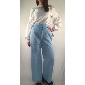 70’s Deadstock Vintage Pale Blue High Waist Straight Leg Knit Pants